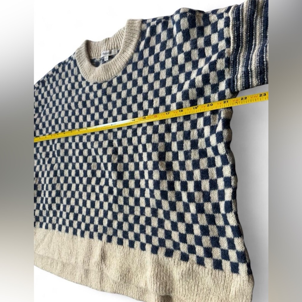 Madewell Alpaca Blend Checkerboard Sweater Blue Cream Cozy Oversized small - Picture 8 of 8